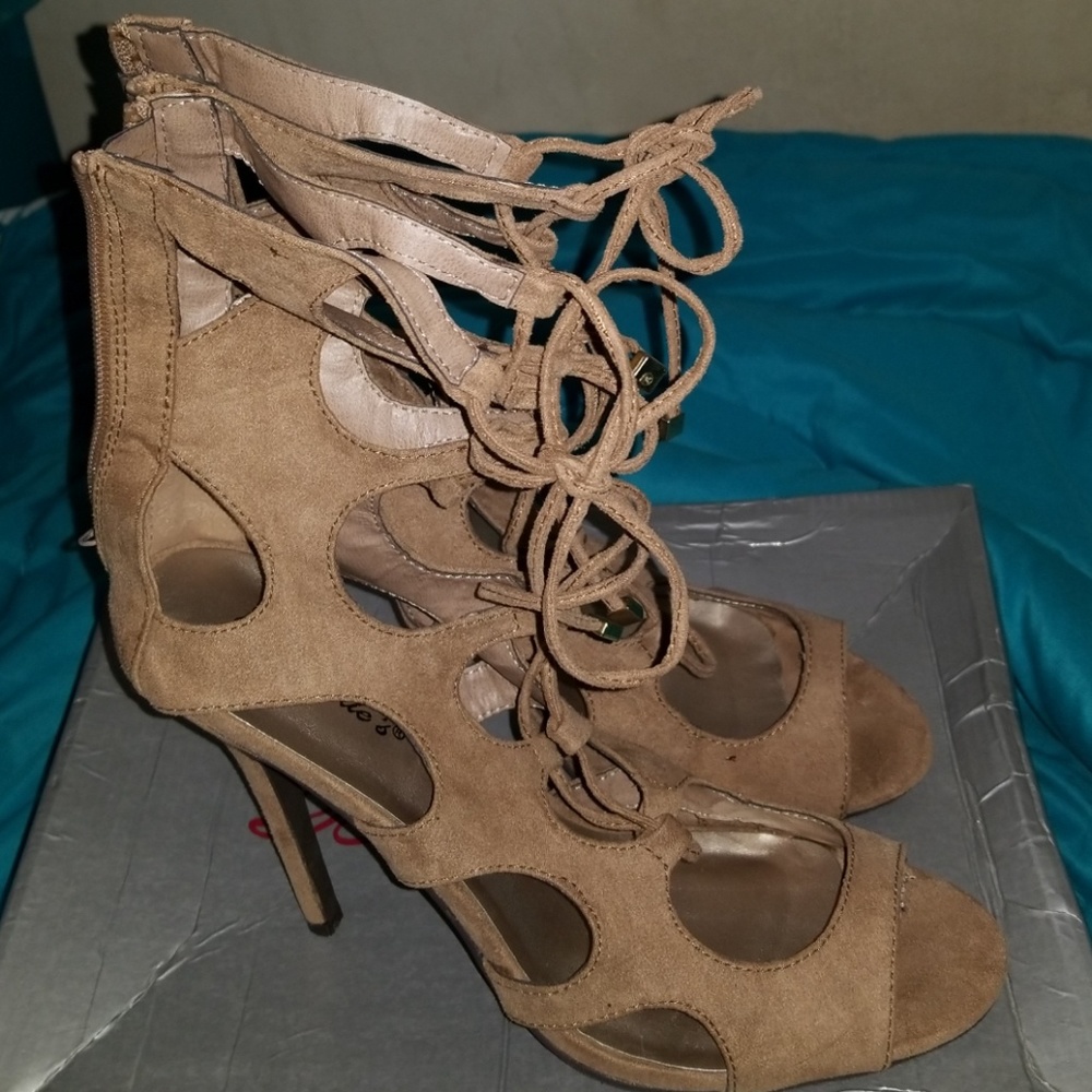 Beige Lace Up Heels